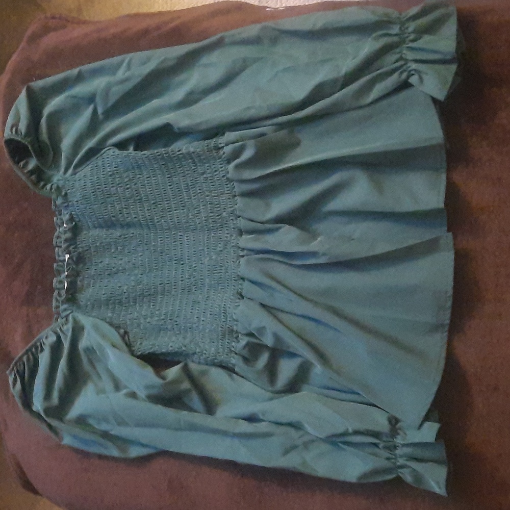 XS Women's Dark Green Ruffled/Modest Long Sleeve Blouse